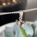 Petite Cushion Cut Morganite White Gold Pendant with Diamond Highlighted Bale