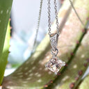 Petite Cushion Cut Morganite White Gold Pendant with Diamond Highlighted Bale