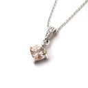 Petite Cushion Cut Morganite White Gold Pendant with Diamond Highlighted Bale