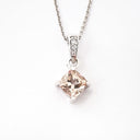 Petite Cushion Cut Morganite White Gold Pendant with Diamond Highlighted Bale