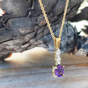 Petite Double Diamond and Amethyst Yellow Gold Pendant
