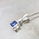 Petite Elegant Tube Set Square Tanzanite and Diamond White Gold Pendant