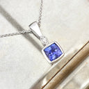 Petite Elegant Tube Set Square Tanzanite and Diamond White Gold Pendant