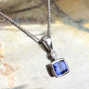 Petite Elegant Tube Set Square Tanzanite and Diamond White Gold Pendant