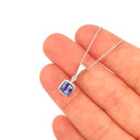 Petite Elegant Tube Set Square Tanzanite and Diamond White Gold Pendant
