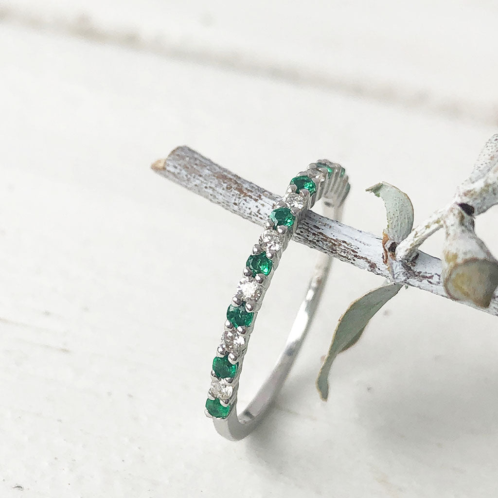 Petite Emerald and Diamond Half Eternity Band