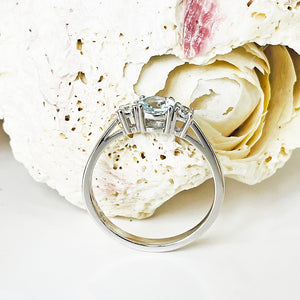 Petite Aquamarine and Diamond Trilogy White Gold Ring