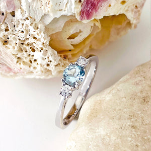 Petite Aquamarine and Diamond Trilogy White Gold Ring