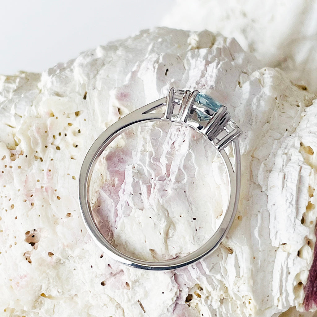 Petite Aquamarine and Diamond Trilogy White Gold Ring