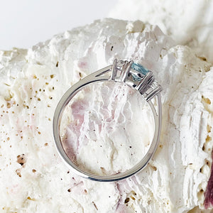 Petite Aquamarine and Diamond Trilogy White Gold Ring
