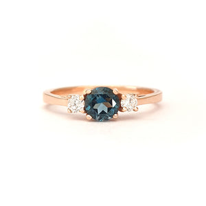 Petite London Blue Topaz and Diamond Trilogy Rose Gold Ring