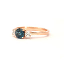Petite London Blue Topaz and Diamond Trilogy Rose Gold Ring