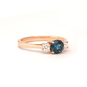 Petite London Blue Topaz and Diamond Trilogy Rose Gold Ring