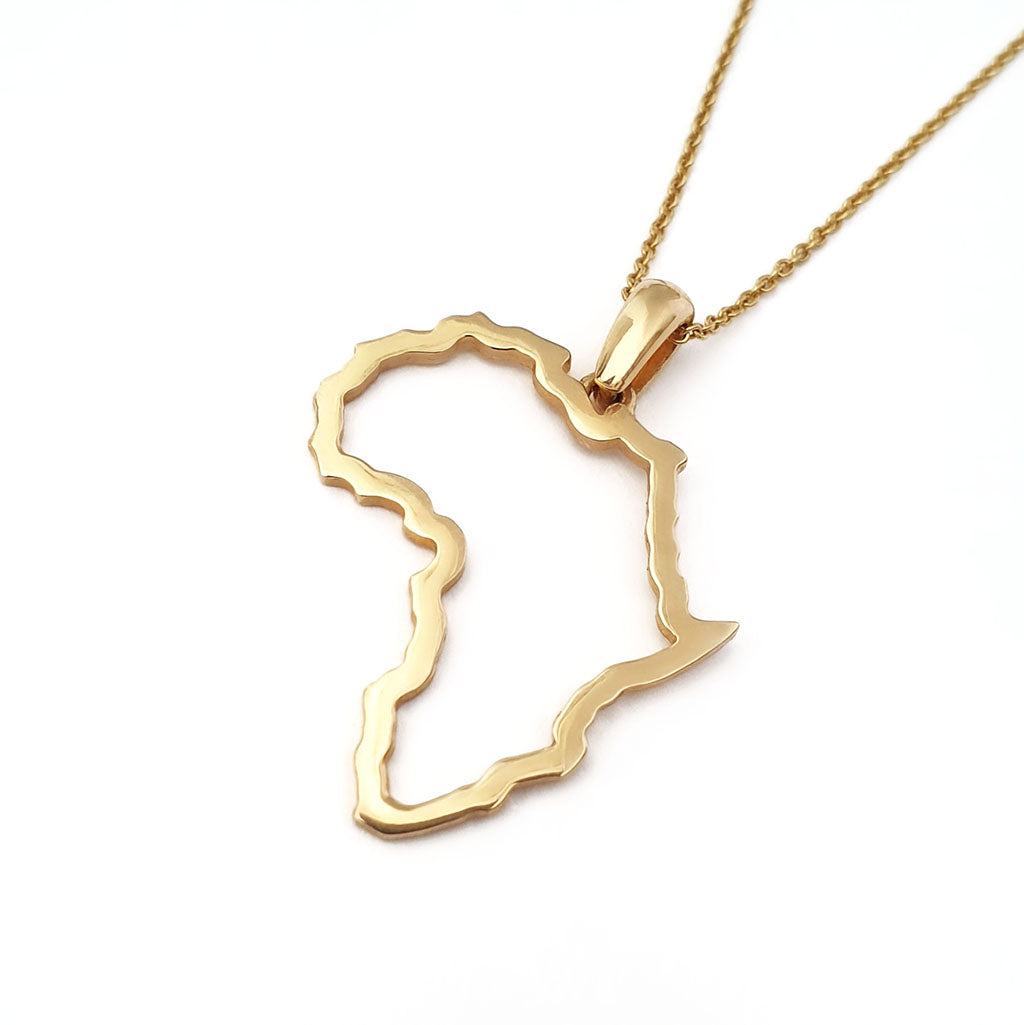 Petite Map of Africa Outline Yellow Gold Pendant