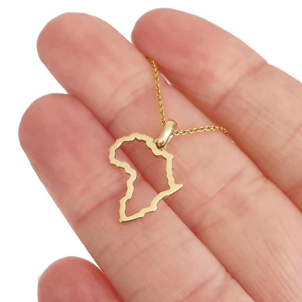 Petite Map of Africa Outline Yellow Gold Pendant