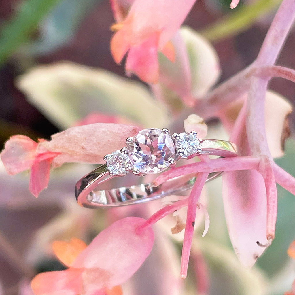 Petite Morganite and Diamond Trilogy White Gold Ring