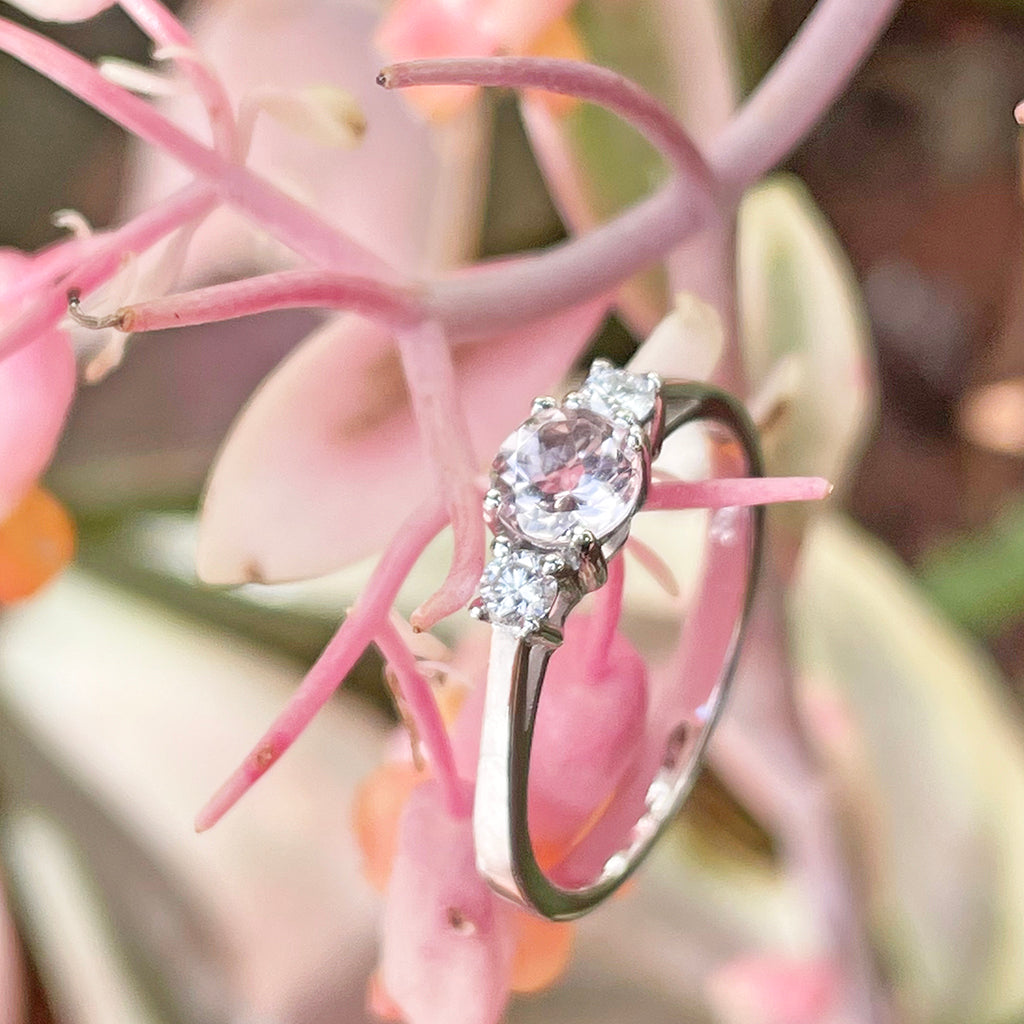 Petite Morganite and Diamond Trilogy White Gold Ring