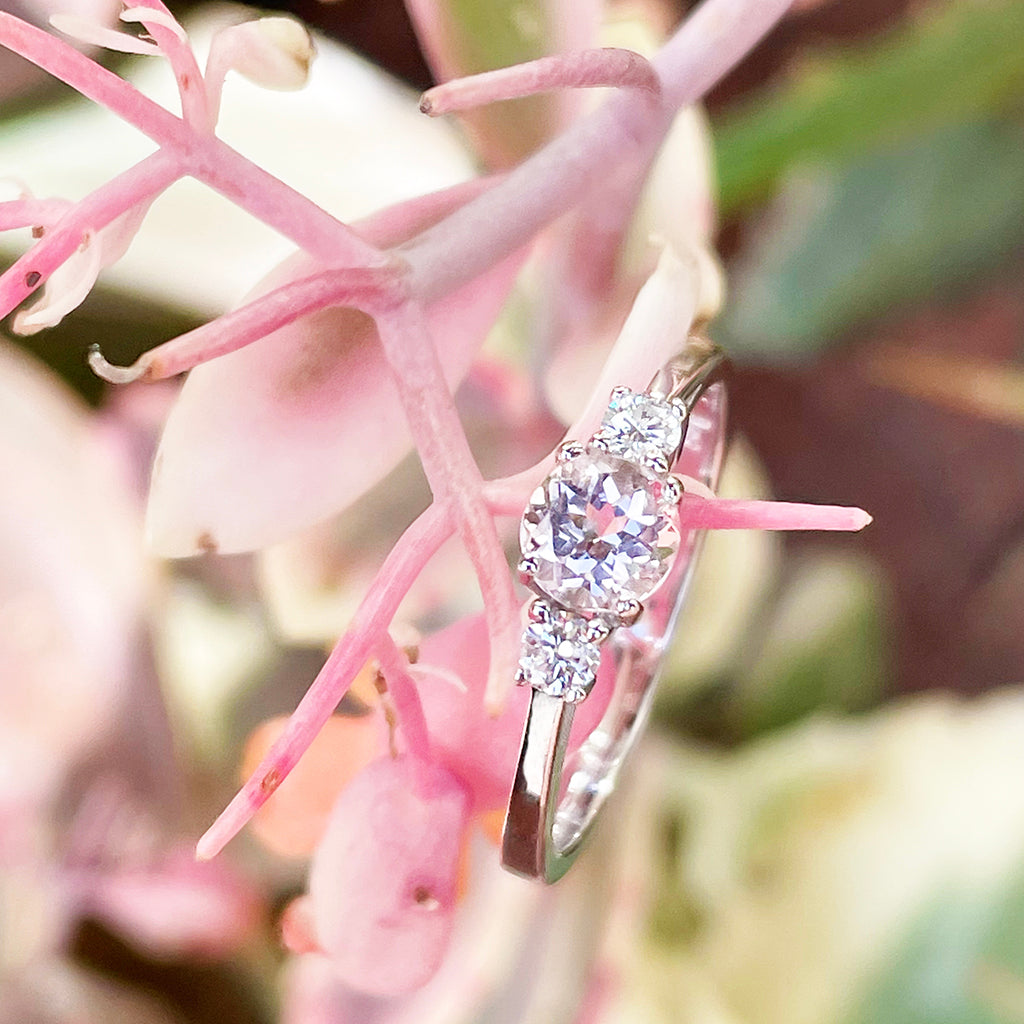 Petite Morganite and Diamond Trilogy White Gold Ring