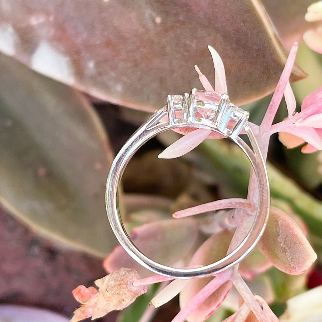 Petite Morganite and Diamond Trilogy White Gold Ring