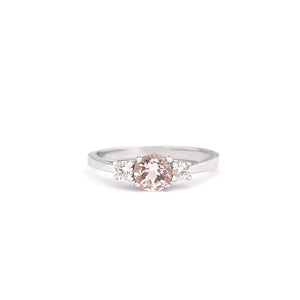 Petite Morganite and Diamond Trilogy White Gold Ring