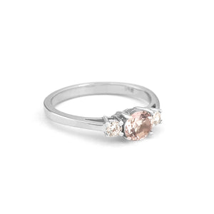 Petite Morganite and Diamond Trilogy White Gold Ring