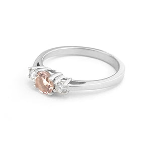 Petite Morganite and Diamond Trilogy White Gold Ring