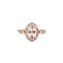 Petite Ornate Morganite and Diamond Rose Gold Ring
