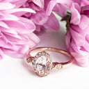 Petite Ornate Morganite and Diamond Rose Gold Ring