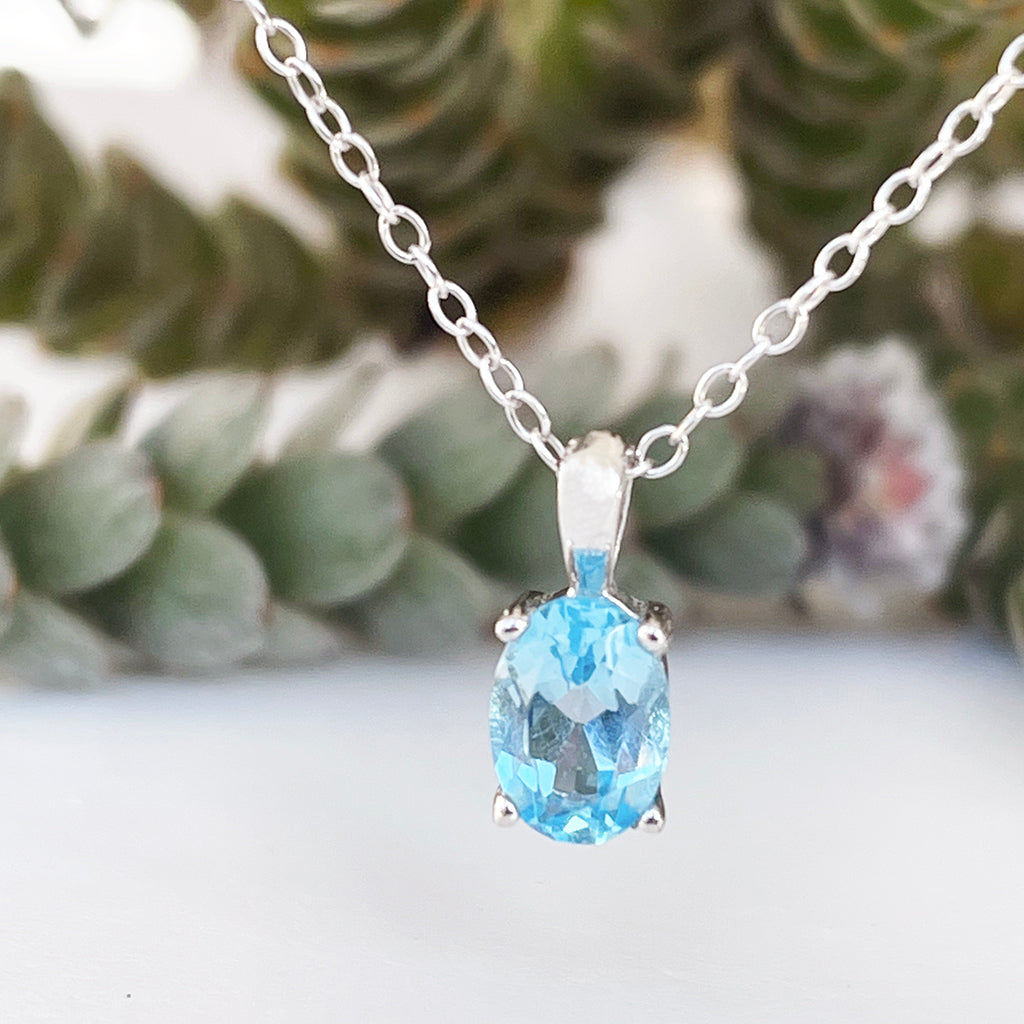 Petite Oval Cut Blue Topaz Pendant