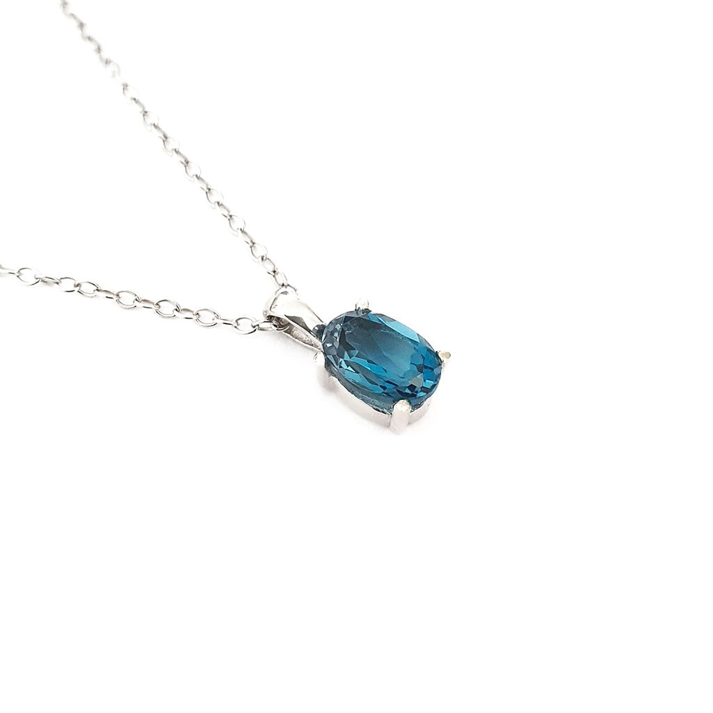 Petite Oval Cut London Blue Topaz Pendant