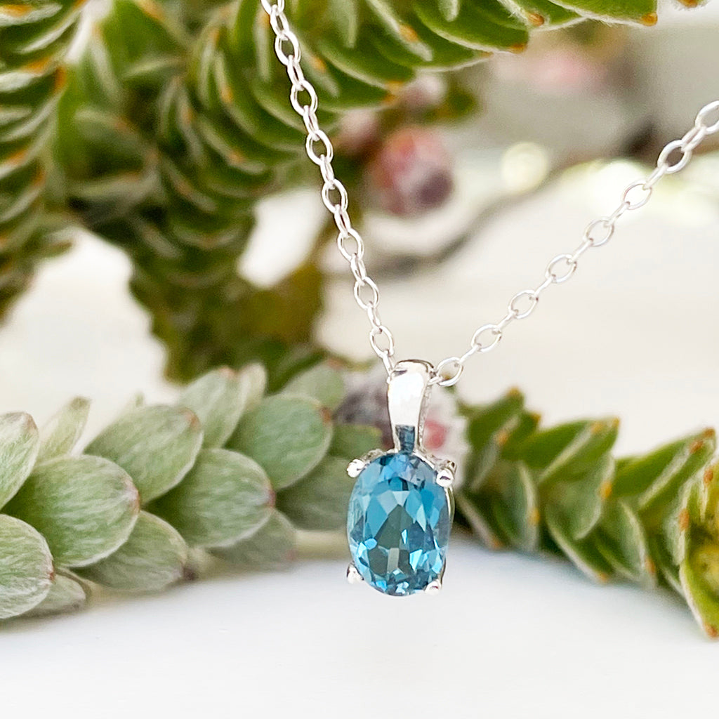 Petite Oval Cut London Blue Topaz Pendant