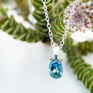 Petite Oval Cut London Blue Topaz Pendant