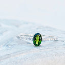 Petite Oval Green Tourmaline and Diamond White Gold Ring