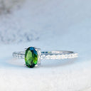 Petite Oval Green Tourmaline and Diamond White Gold Ring