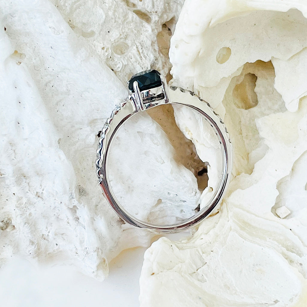 Petite Round Cut Black Diamond with White Diamond Band Ring