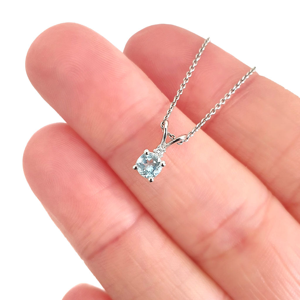  Petite Round Cut Split Bale Aquamarine and Diamond Highlight