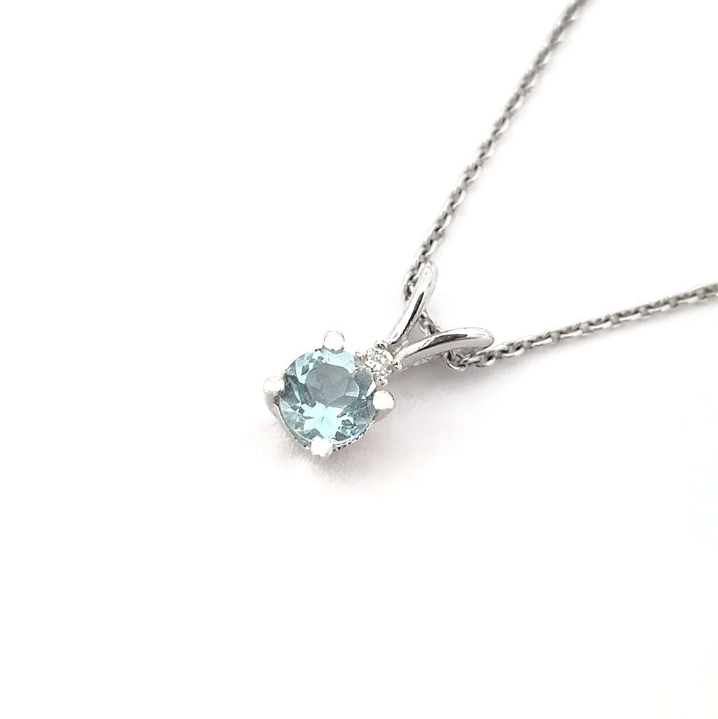  Petite Round Cut Split Bale Aquamarine and Diamond Highlight