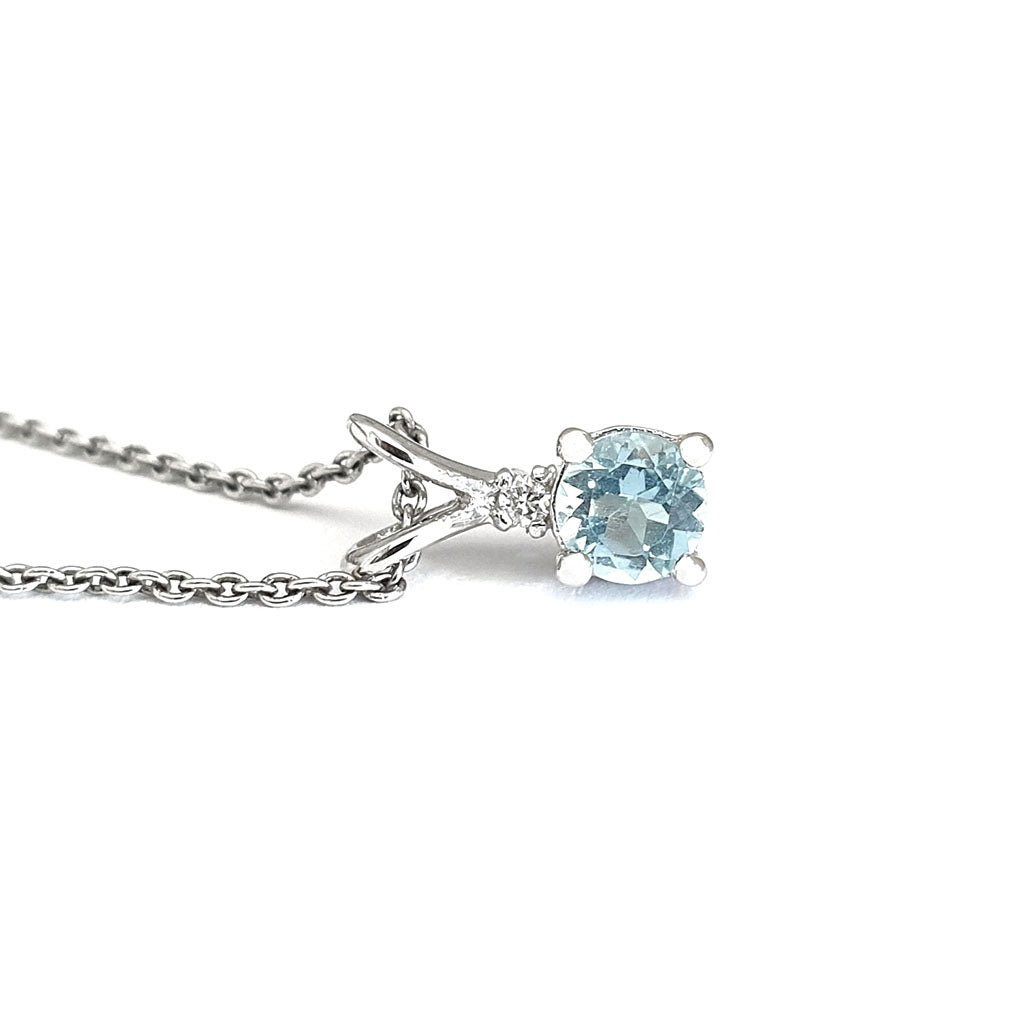  Petite Round Cut Split Bale Aquamarine and Diamond Highlight