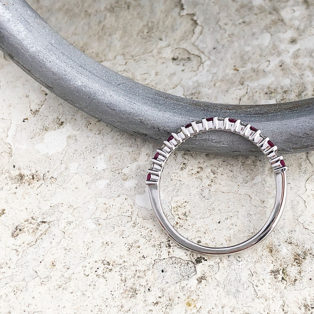 Petite Ruby and Diamond Half Eternity Band