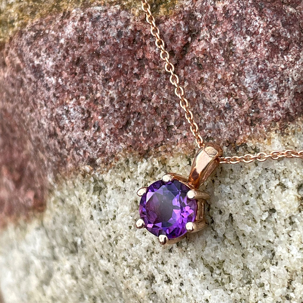 Petite Six Rose Gold Claw Amethyst Pendant