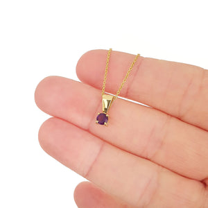 Petite Solid Bale Round Amethyst Yellow Gold Pendant