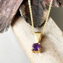 Petite Solid Bale Round Amethyst Yellow Gold Pendant