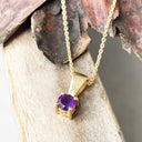 Petite Solid Bale Round Amethyst Yellow Gold Pendant