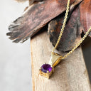 Petite Solid Bale Round Amethyst Yellow Gold Pendant