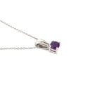 Petite Solid Grooved Bale Round Amethyst White Gold Pendant