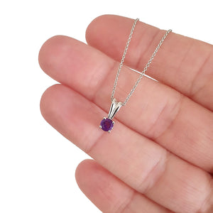 Petite Solid Grooved Bale Round Amethyst White Gold Pendant