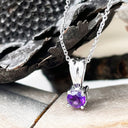 Petite Solid Grooved Bale Round Amethyst White Gold Pendant