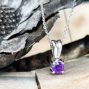 Petite Solid Grooved Bale Round Amethyst White Gold Pendant