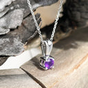 Petite Solid Grooved Bale Round Amethyst White Gold Pendant
