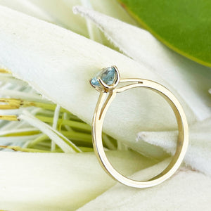 Petite Solitaire Aquamarine Round Cut Four Claw Ring